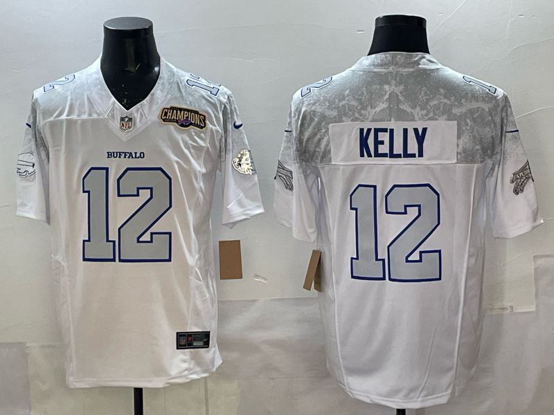 Men 2025 Buffalo Bills 12 Kelly white 5th generation Throwback Nike Limited NFL Jersey style 09